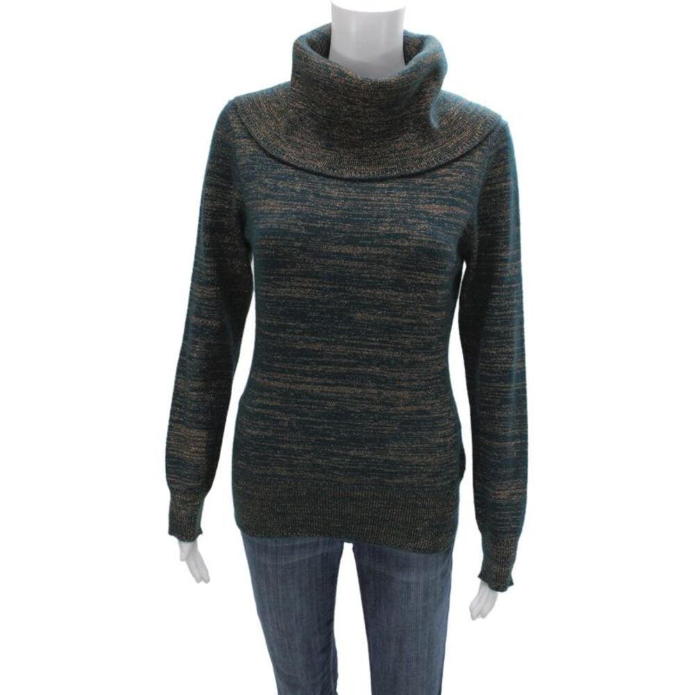 Milly Unisex Cashmere Lurex Pullover Sweater Dark Blue Turtleneck Size M